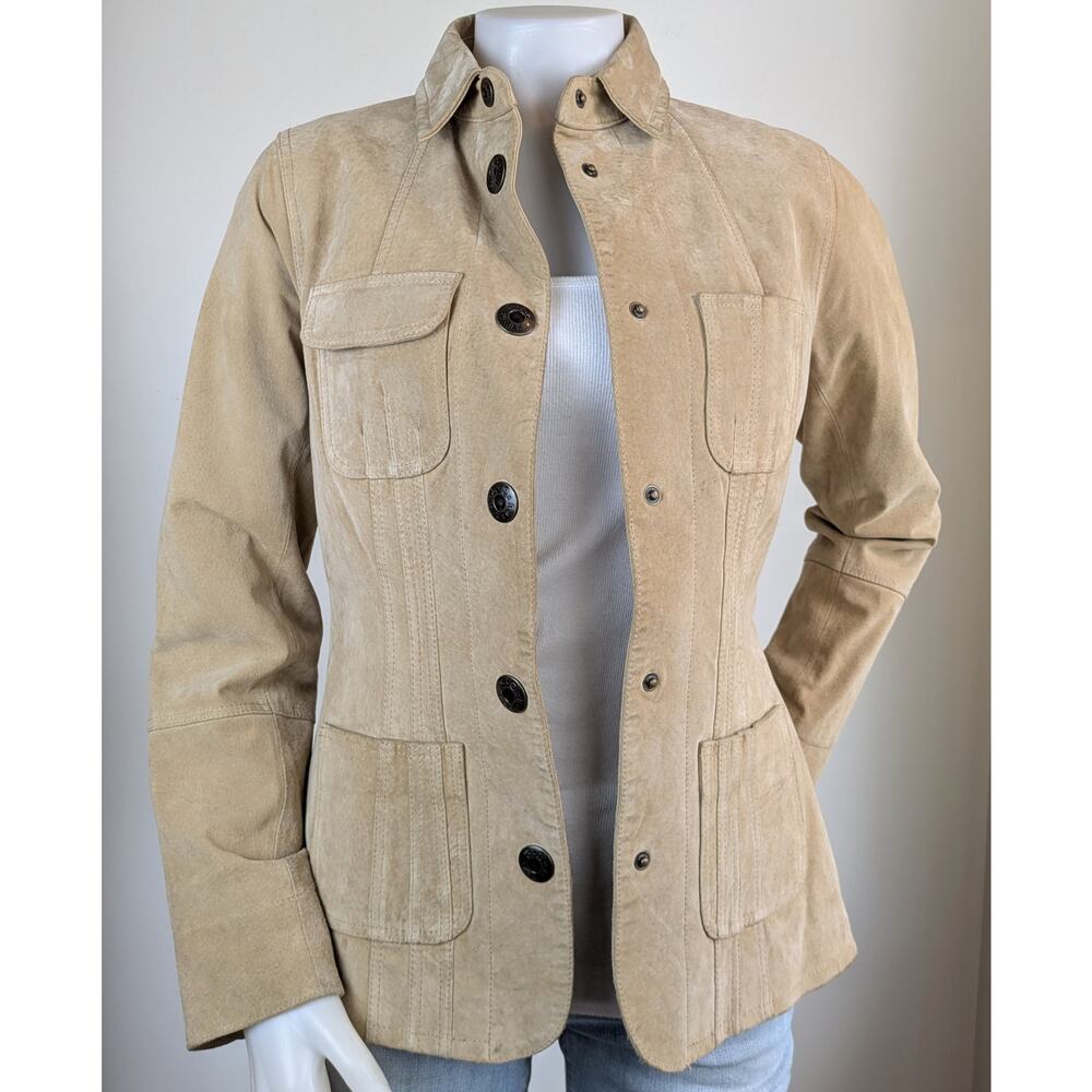 BB Dakota Suede Leather Safari Jacket Tan Medium Utility Field Coat - Picture 2 of 12